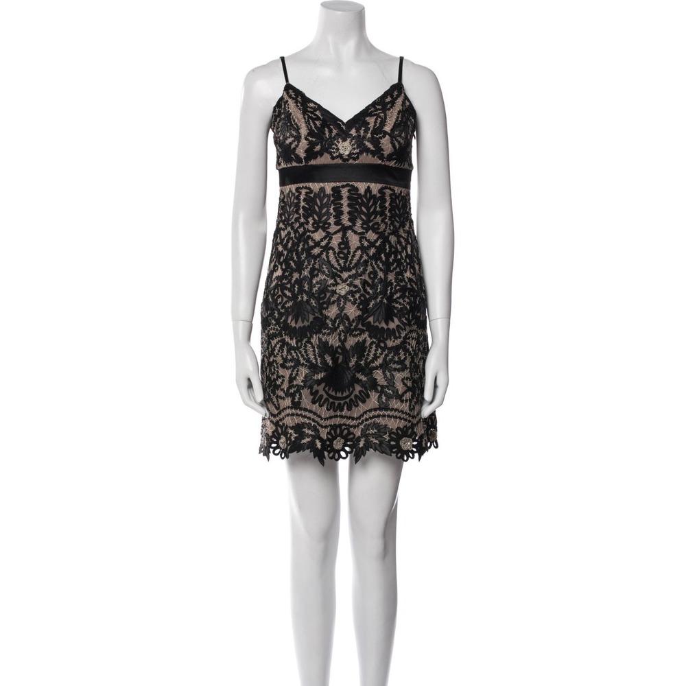 Sue Wong Nocturne Black Nude Cocktail Dress Sz 4 Soutache Embroidered Lace Party - Picture 2 of 9